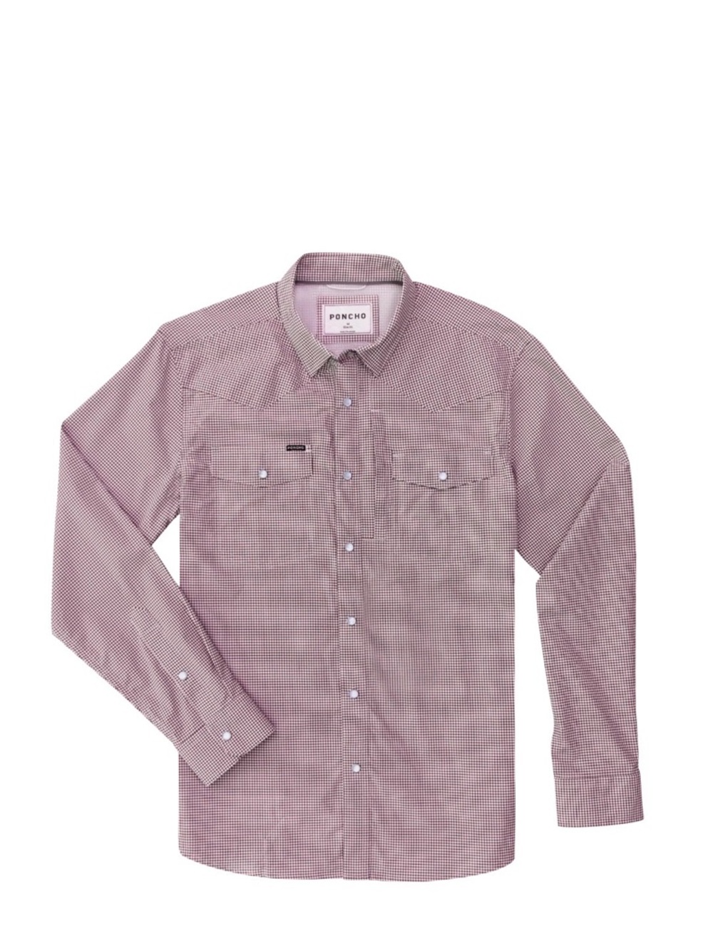 Poncho "Good Bull" Men's Pearl Snap Long-Sleeve Burgundy Check Button-Down Shirt